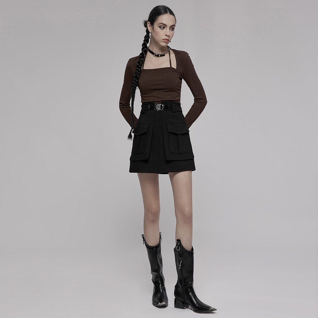 PR-A Women's Punk Double Pocket A-line Skirt