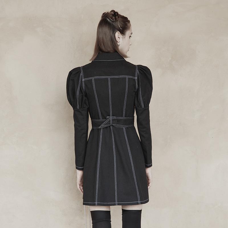 PR-A Women's Punk Turn-down Collar Puff Sleeved Dress