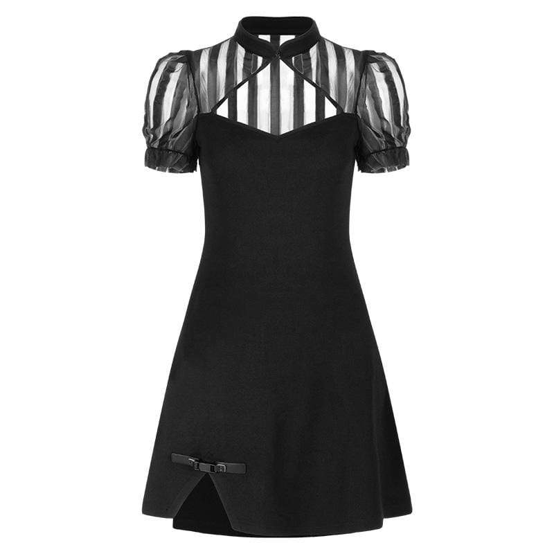 Women's Sheer Strip Sleeved Chest Hollowed Fitted Dresses
