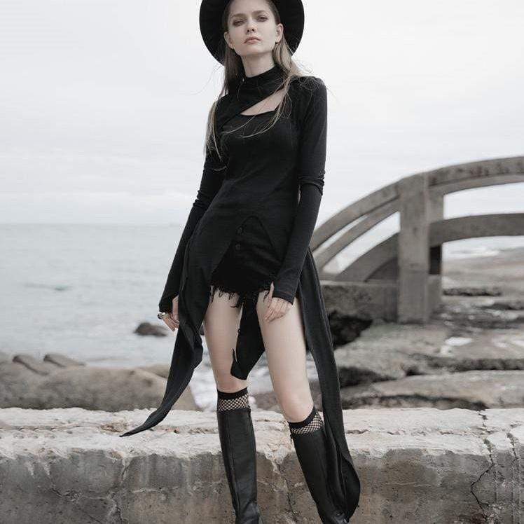 Women's Gothic Stand Collar Cutout Irregular Ham Dresses