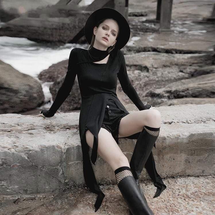 Women's Gothic Stand Collar Cutout Irregular Ham Dresses