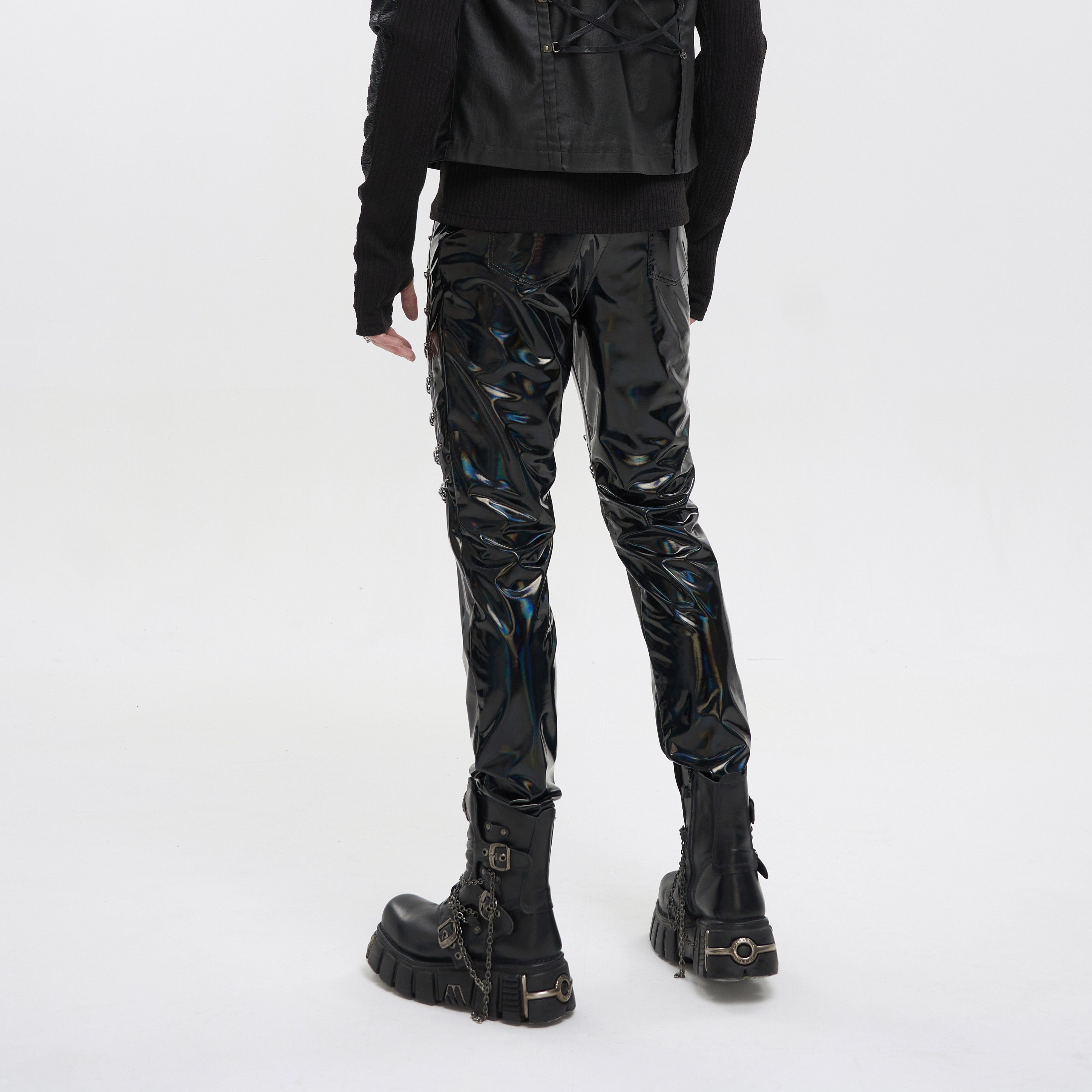 PT197 Men's Punk Patent Leather Chain Pants