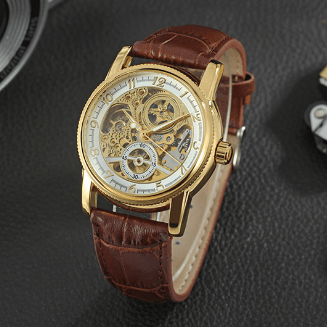 Steampunk Men's Skeleton Mechanical Leather Wrist Watch