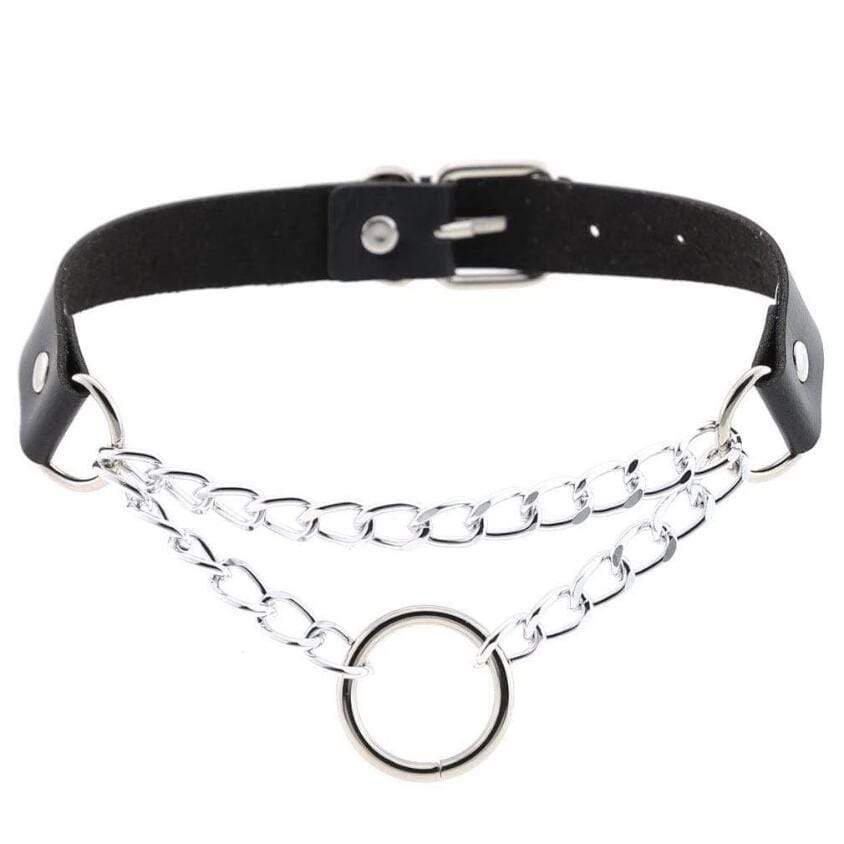 Women's Goth O-ring Double-layer Faux Leather Choker