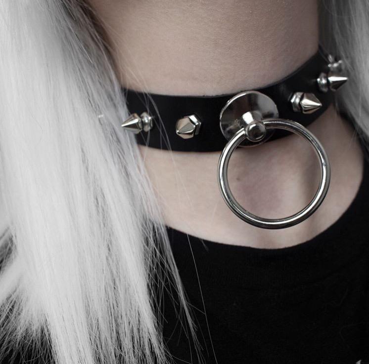 Women's Punk PU Leather Choker With O-rings