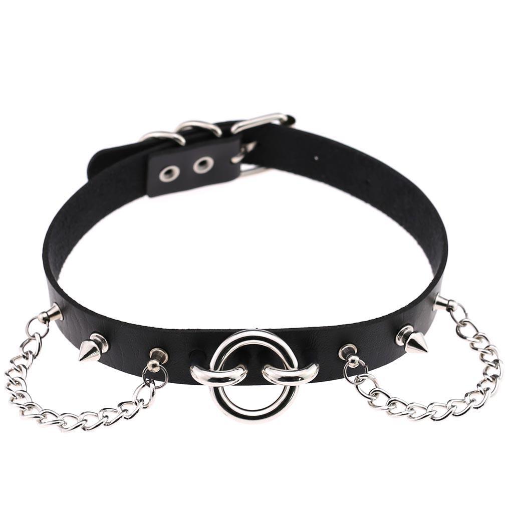 Women's Punk Rivet Choker With Chains