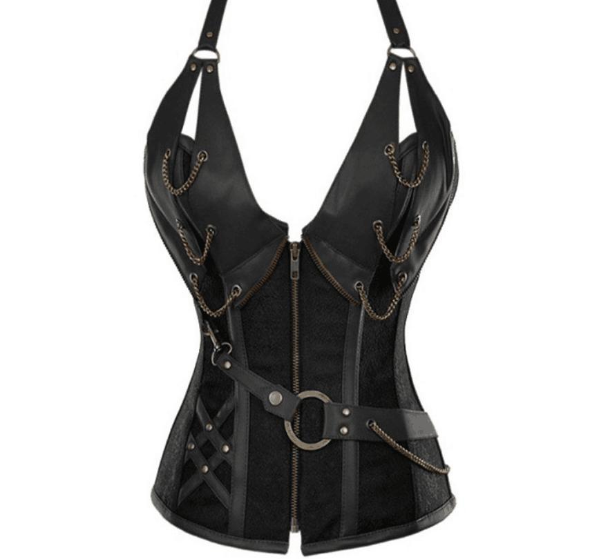 Women's Steampunk Faux Leather Metal Chain Overbust Corsets