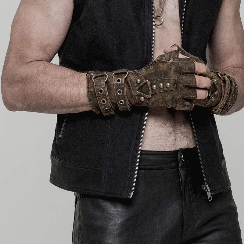 Men's Steampunk Belt Buckle Rivet Gloves Coffee
