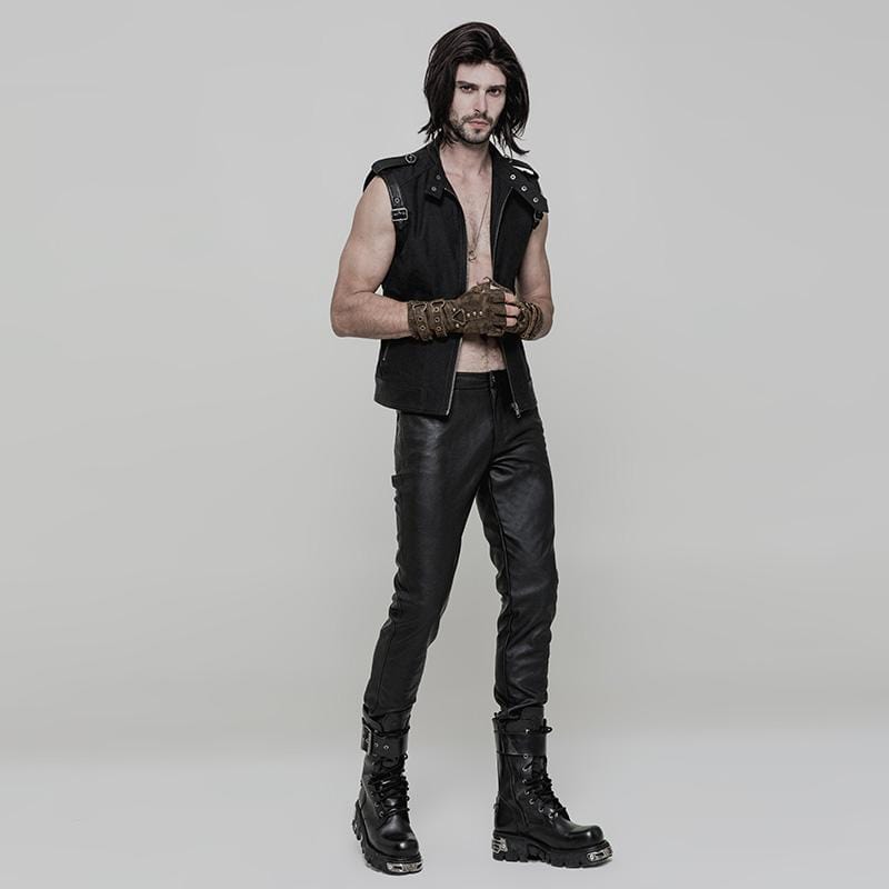 Men's Steampunk Belt Buckle Rivet Gloves Coffee