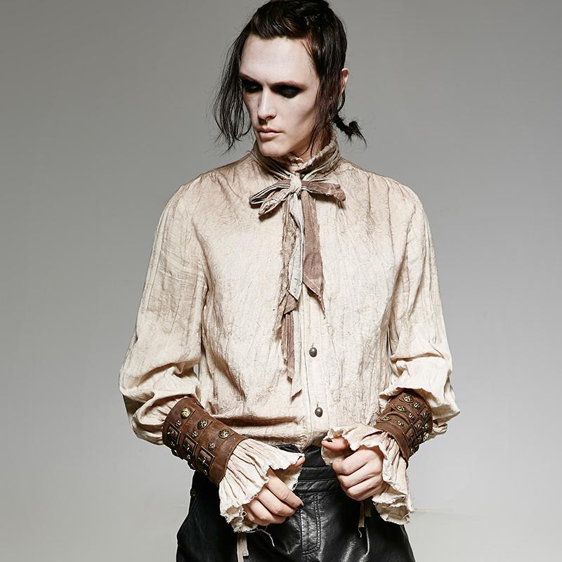 Men's Brass Buttons Lace Up Faux Leather Arm Sleeves Gloves