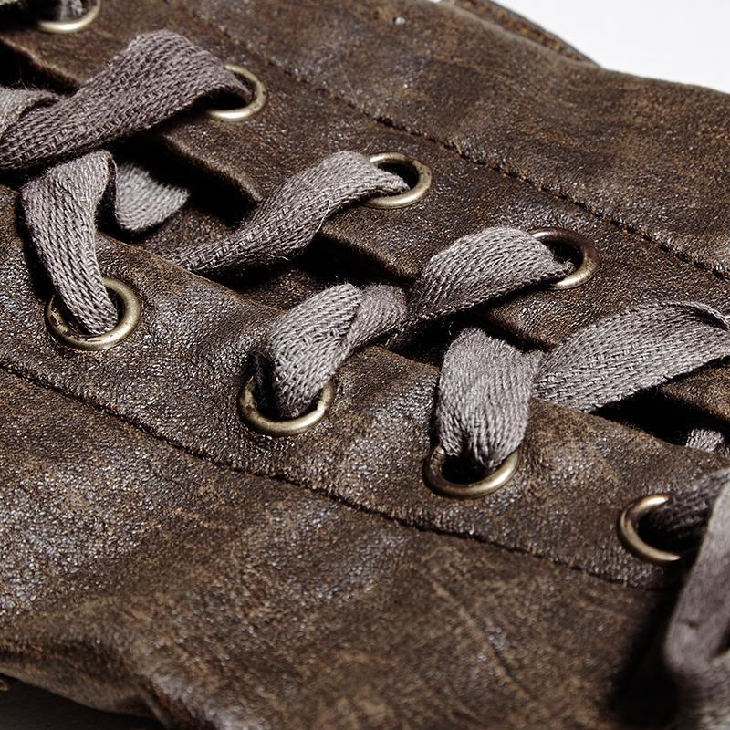 Men's Brass Buttons Lace Up Faux Leather Arm Sleeves Gloves