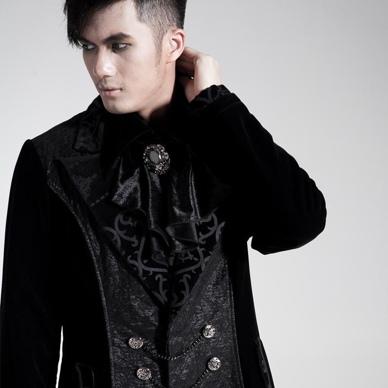 Men's Gothic Floral Embroideried Turn Down Collar Maxicoat