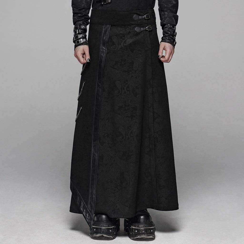 Men's Goth Floral Printed High-waisted Maxi Overskirt