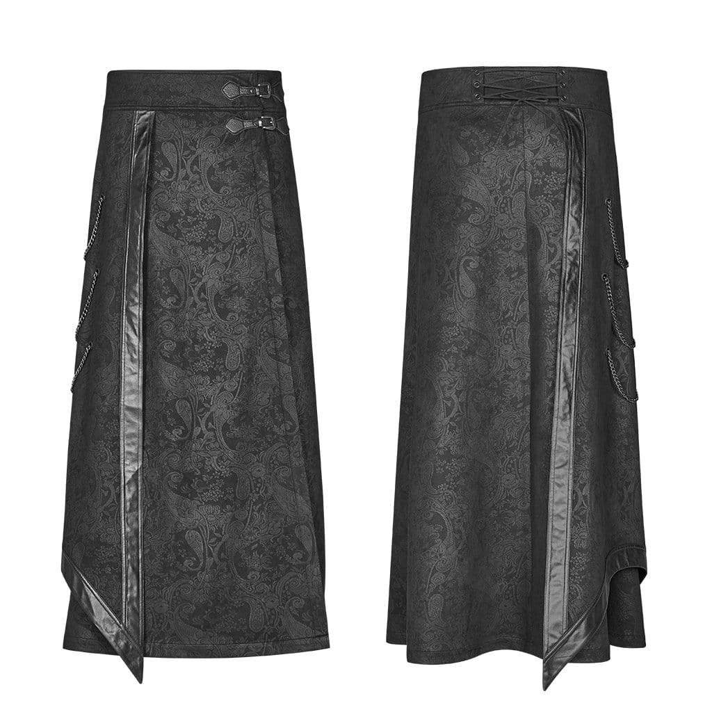 Men's Goth Floral Printed High-waisted Maxi Overskirt