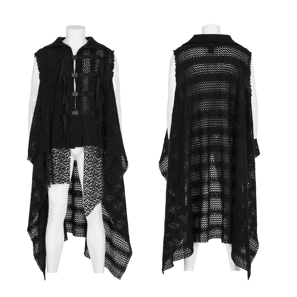PUNK RAVE Men's Gothic Buckles Irregular Mesh Vest