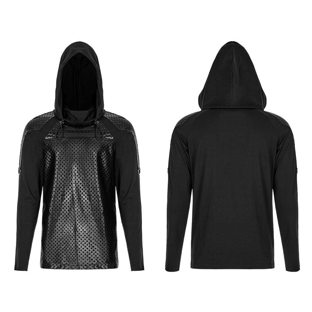 PUNK RAVE Men's Gothic Cutout Splice Drawstring Hoodies