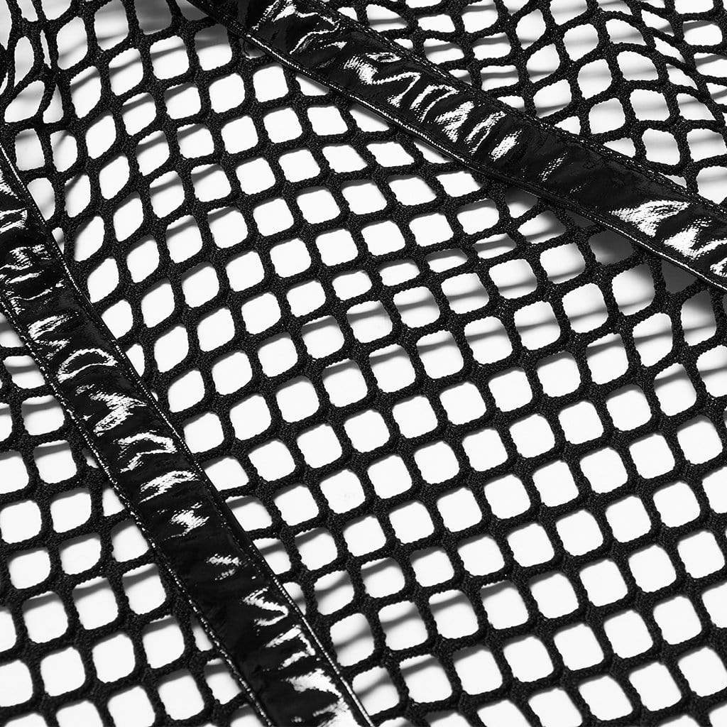 Punk Rave Men's Gothic Faux Leather Splice Mesh Mask