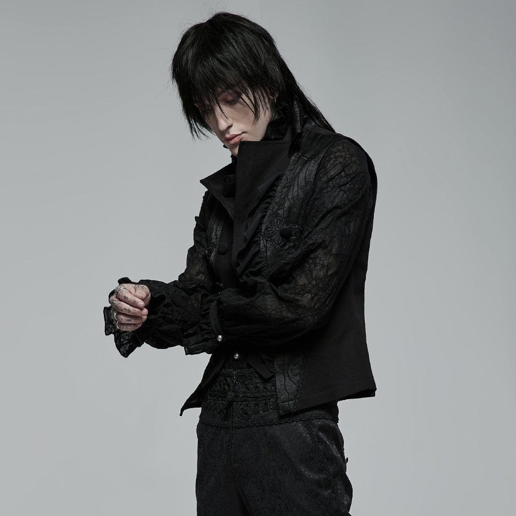 Punk Rave Men's Gothic Floral Embroidered Ruffled Waistcoat