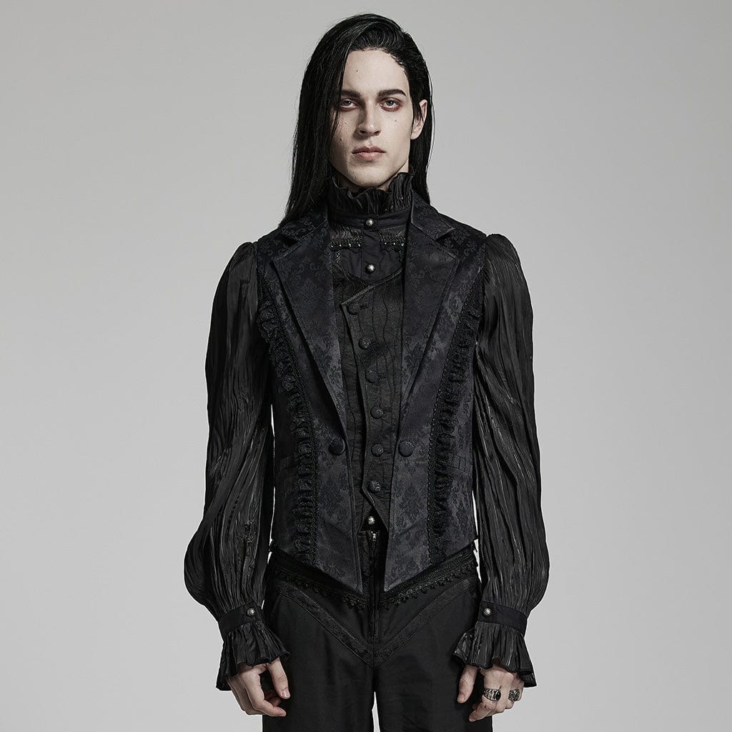 PUNK RAVE Men's Gothic Floral Printed Ruffled Vest