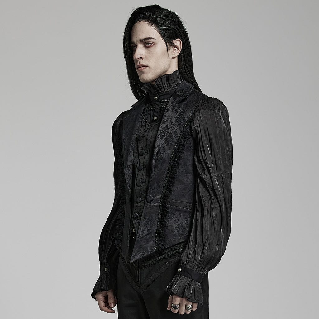 PUNK RAVE Men's Gothic Floral Printed Ruffled Vest