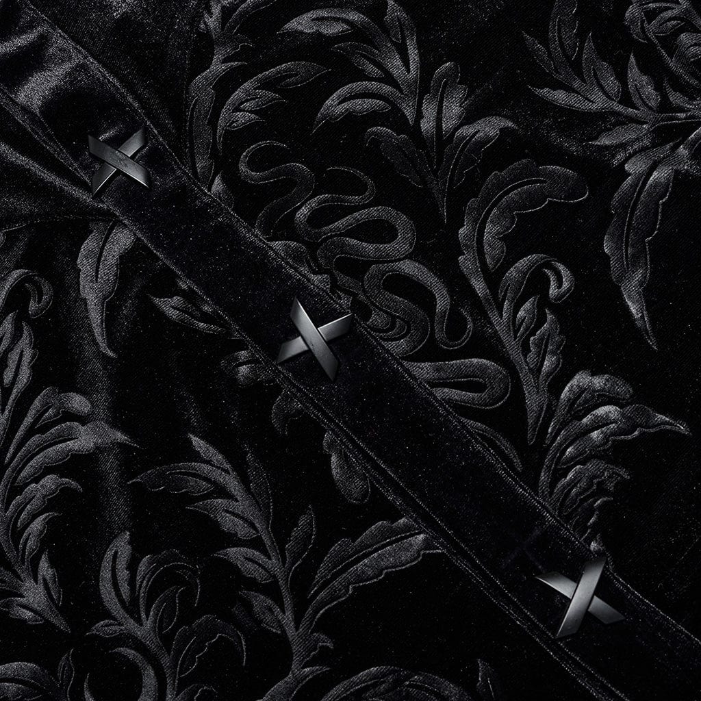 PUNK RAVE Men's Gothic Floral Printed Velvet Shirt