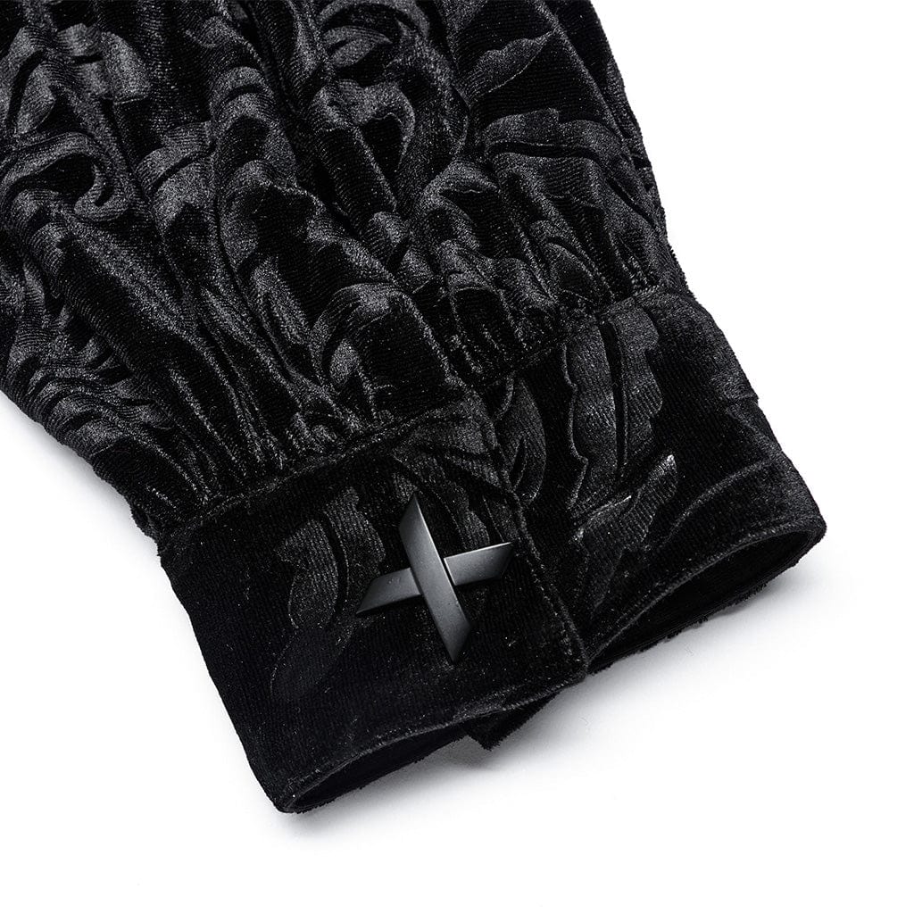 PUNK RAVE Men's Gothic Floral Printed Velvet Shirt