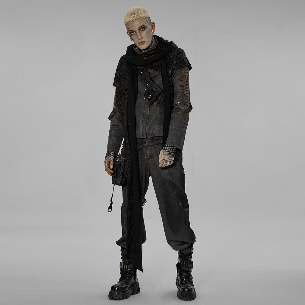 PUNK RAVE Men's Gothic Irregular Ripped Scarf with Hood