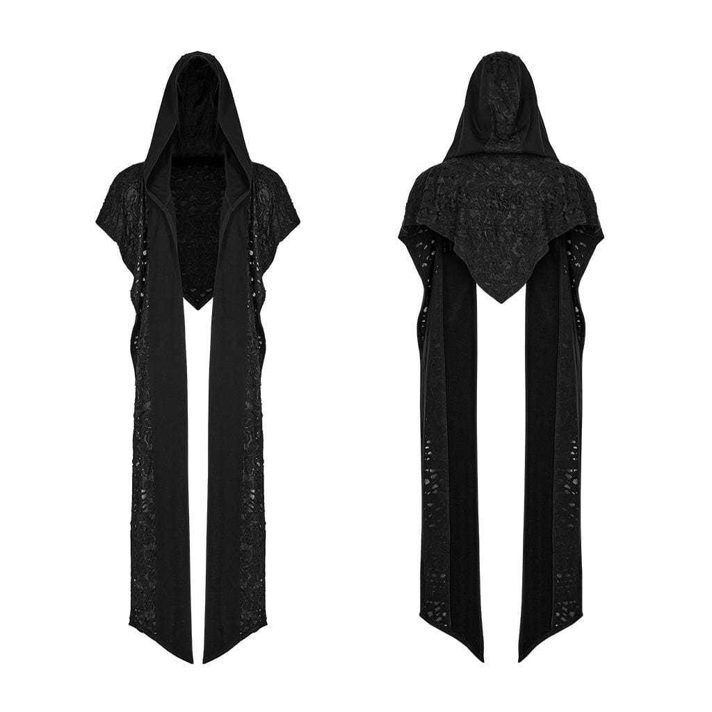 PUNK RAVE Men's Gothic Irregular Ripped Scarf with Hood