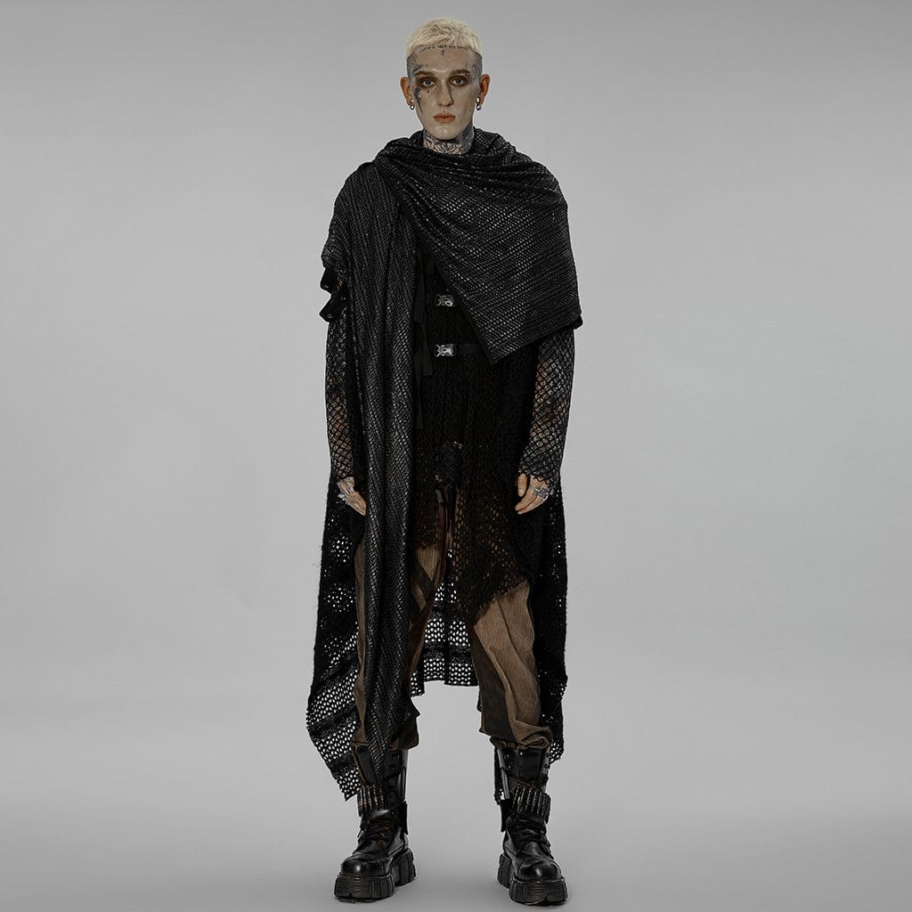 PUNK RAVE Men's Gothic Mesh Scarf with Hood