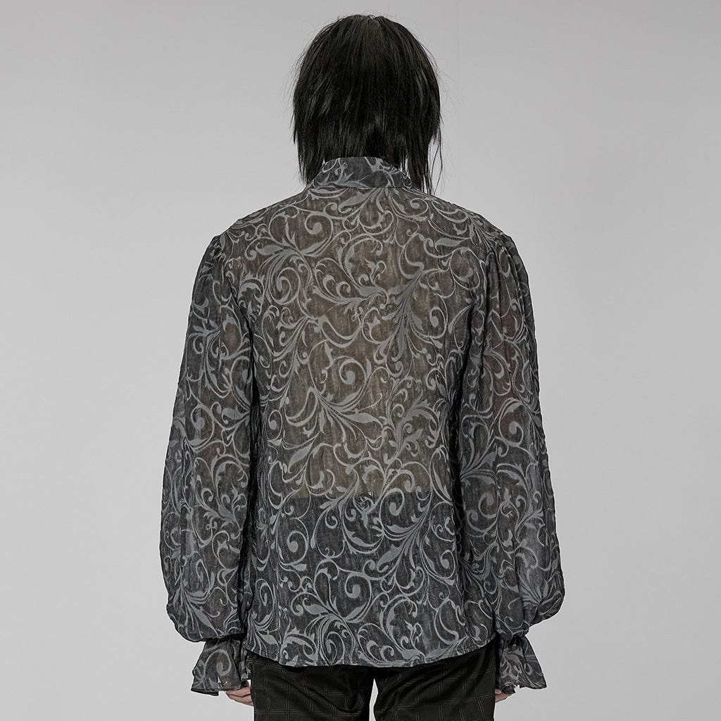 PUNK RAVE Men's Gothic Puff Sleeved Embossed Ruched Shirt