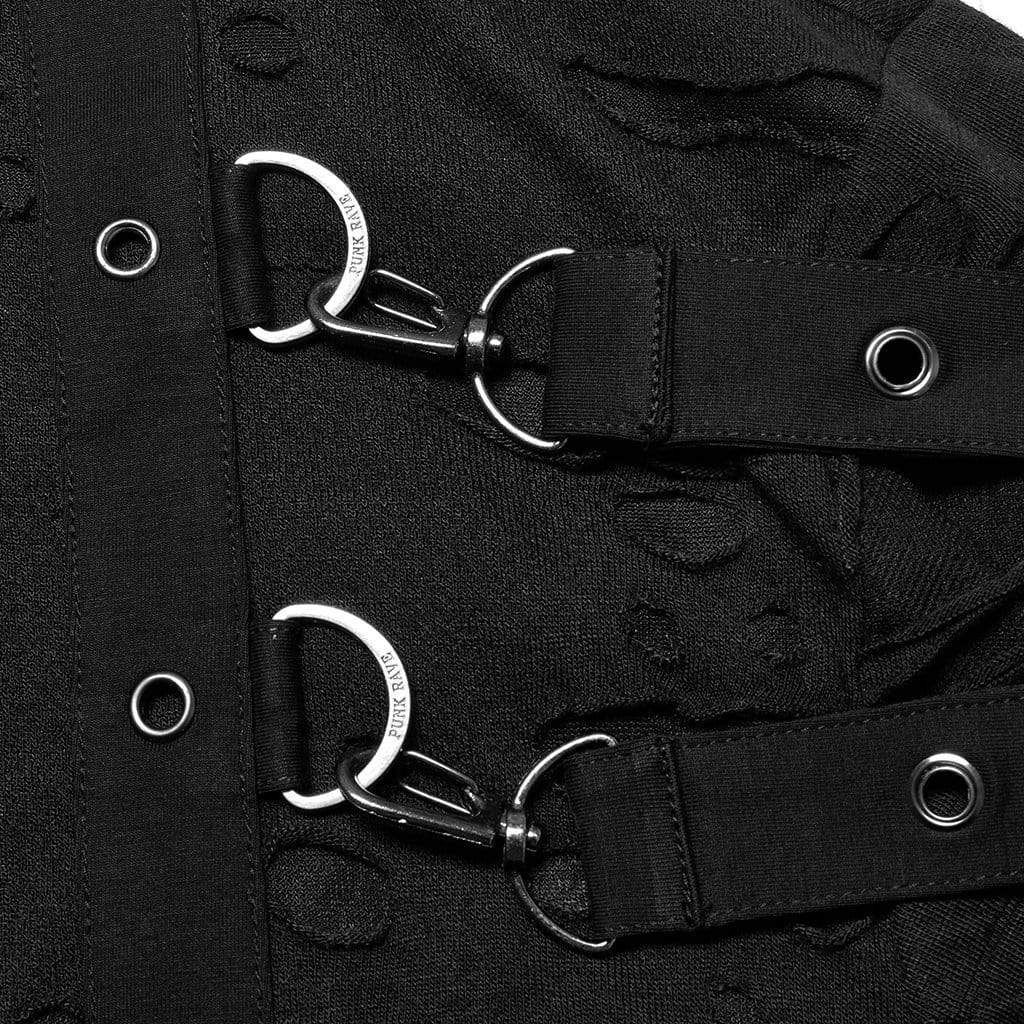 Punk Rave Men's Gothic Ripped Splice Knitted Top