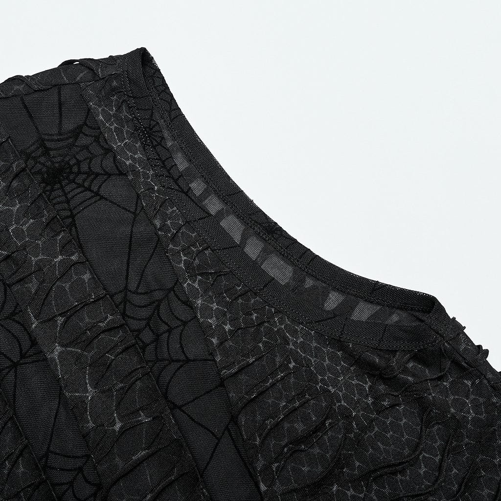 PUNK RAVE Men's Gothic Spider Mesh Ripped Tank Top