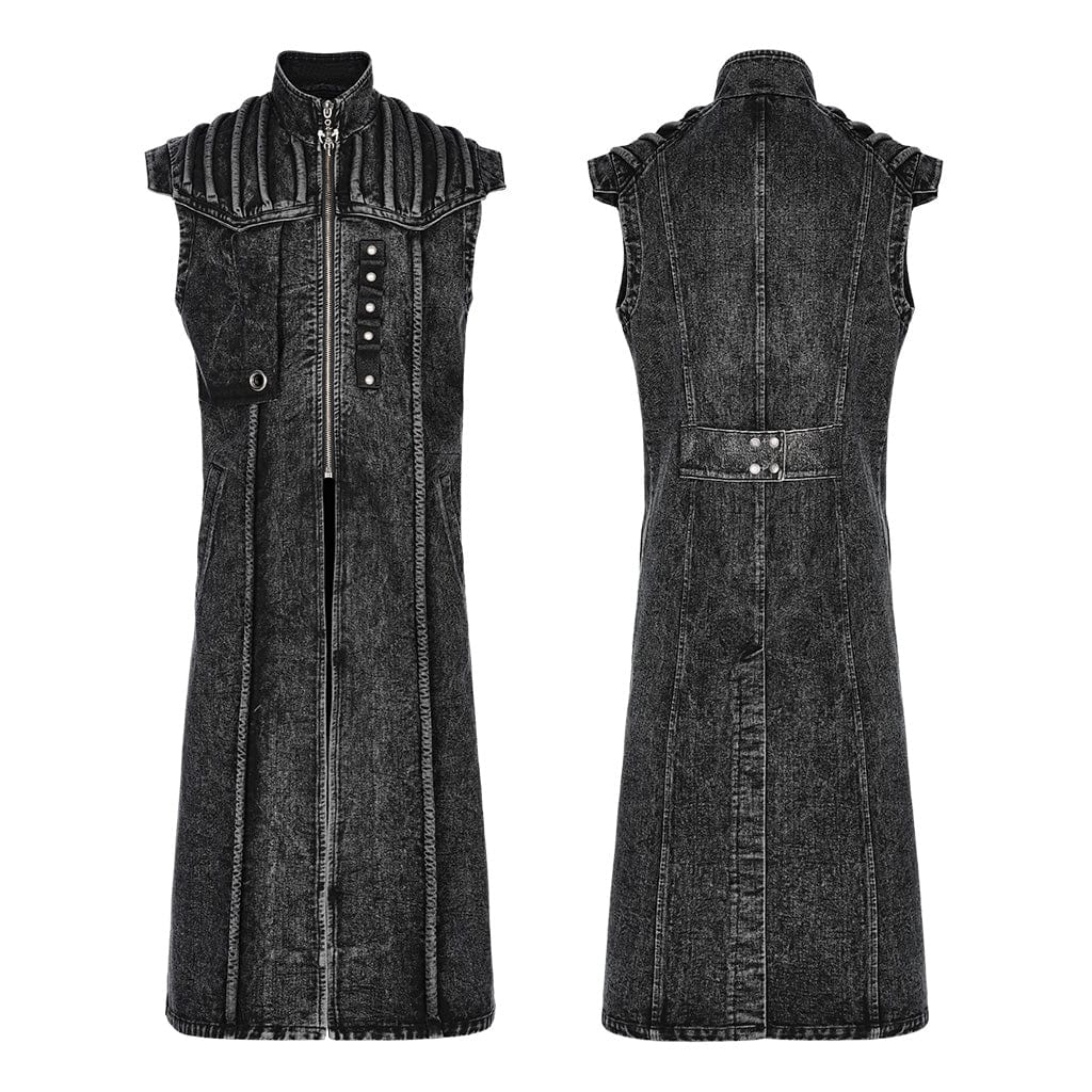PUNK RAVE Men's Gothic Stand Collar Distressed Long Vest