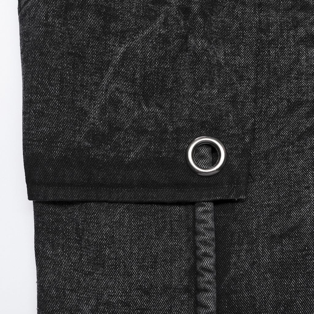 PUNK RAVE Men's Gothic Stand Collar Distressed Long Vest