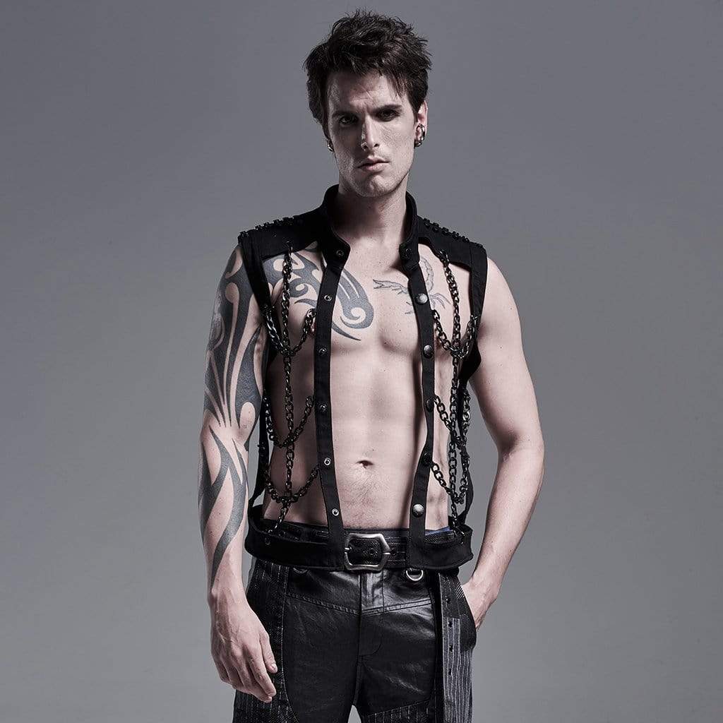 Men's Gothic Stand Collar Single-breasted Cutout Body Harnesses