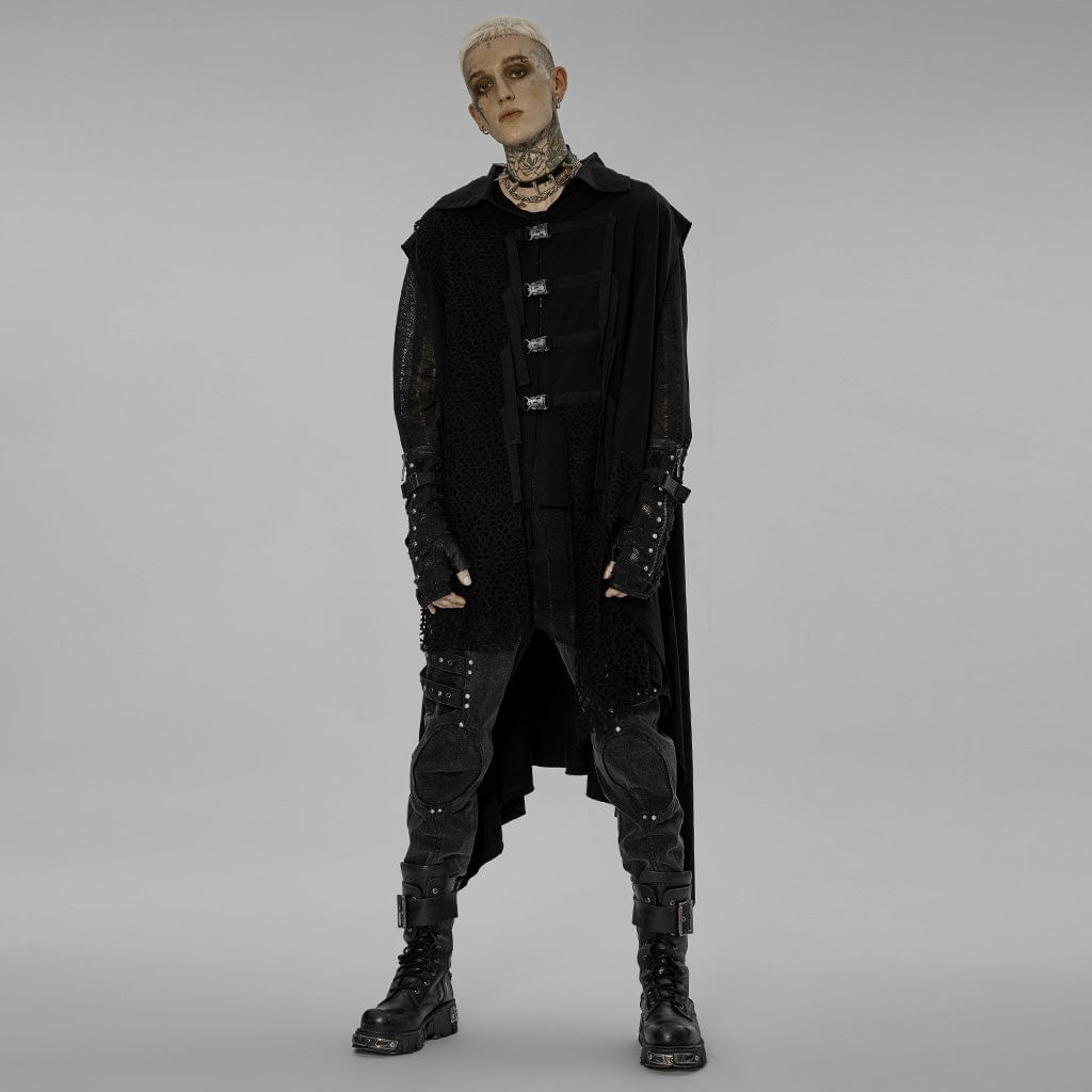 PUNK RAVE Men's Gothic Turn-down Collar Mesh Splice Irregular Vest