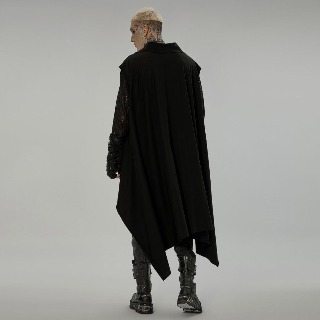 PUNK RAVE Men's Gothic Turn-down Collar Mesh Splice Irregular Vest