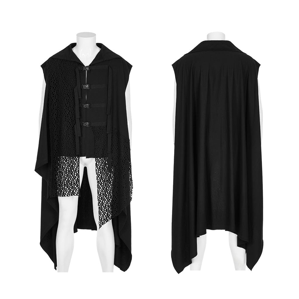 PUNK RAVE Men's Gothic Turn-down Collar Mesh Splice Irregular Vest