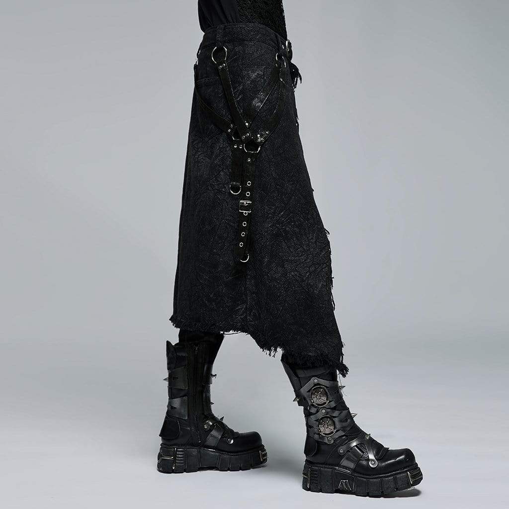 Punk Rave Men's Gothic Unedged Buckle Splice Kilt