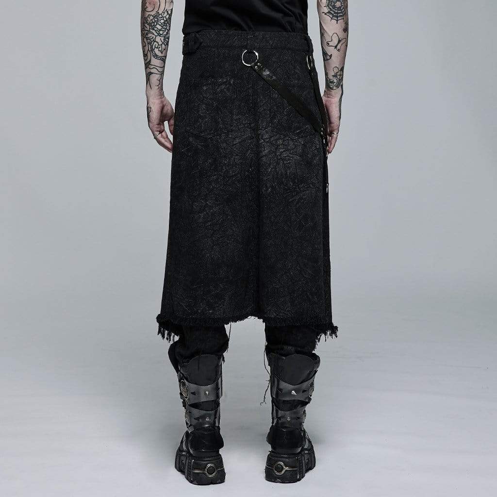 Punk Rave Men's Gothic Unedged Buckle Splice Kilt