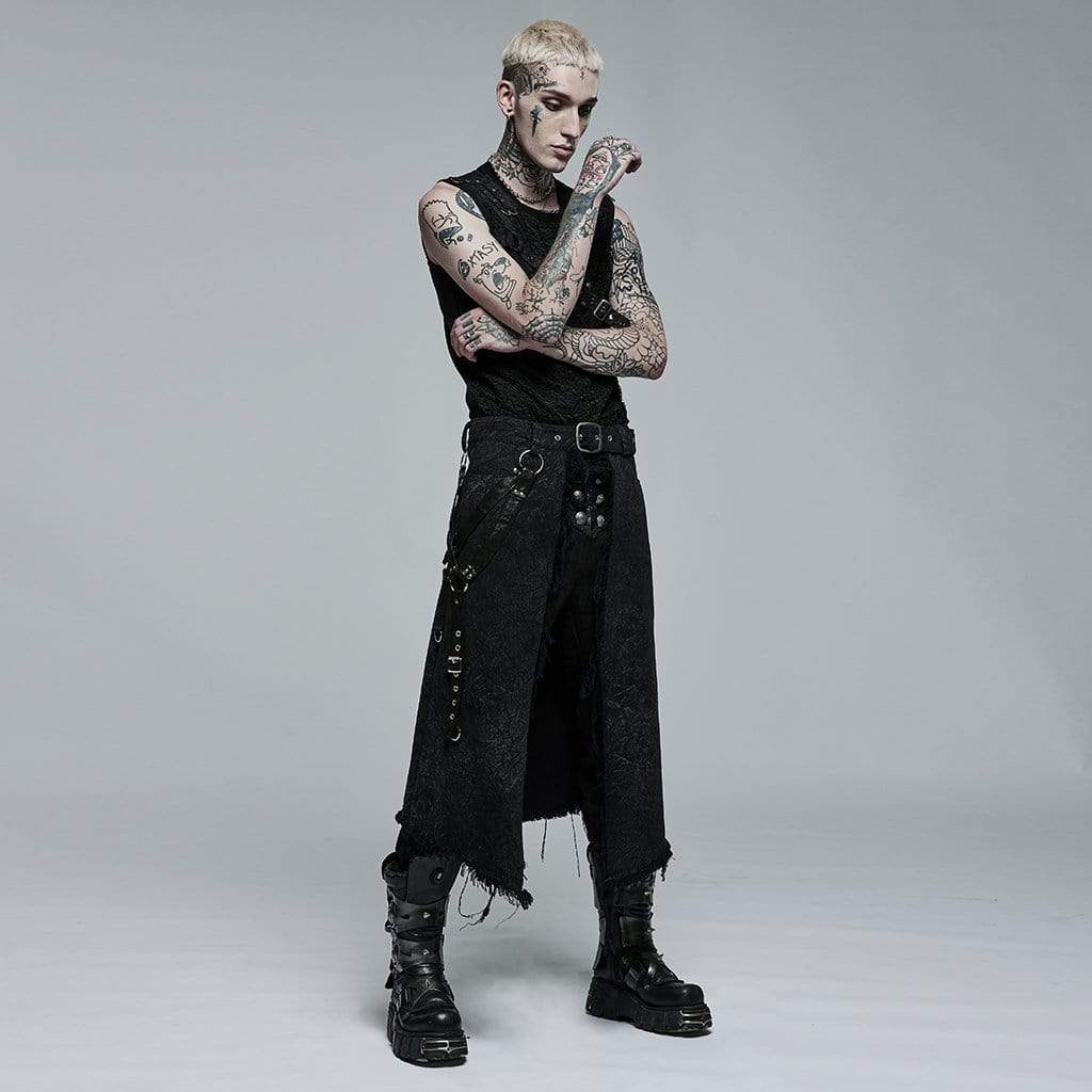 Punk Rave Men's Gothic Unedged Buckle Splice Kilt
