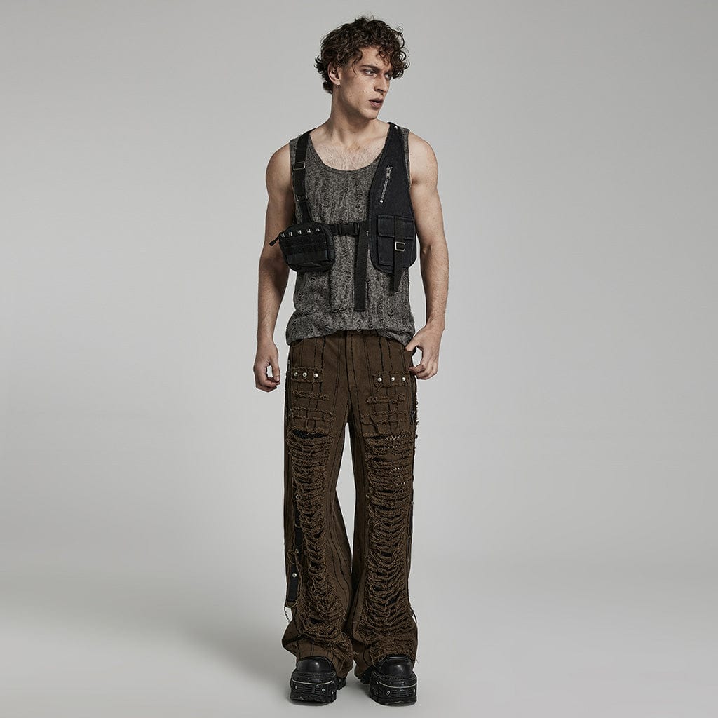 PUNK RAVE Men's Punk Big-Pocket Buckle Harness