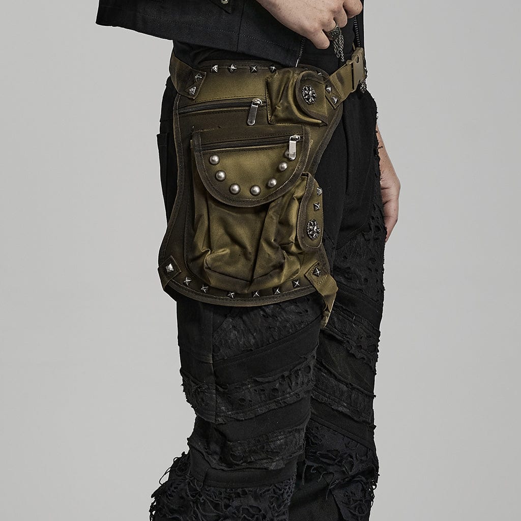 PUNK RAVE Men's Punk Big-Pocket Rivet Waist Bag