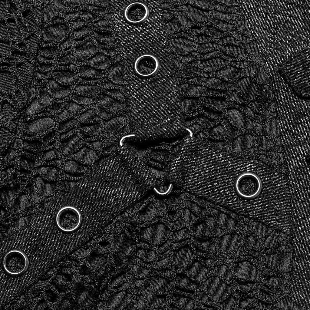 Punk Rave Men's Punk Buckle Splice Mesh T-shirt