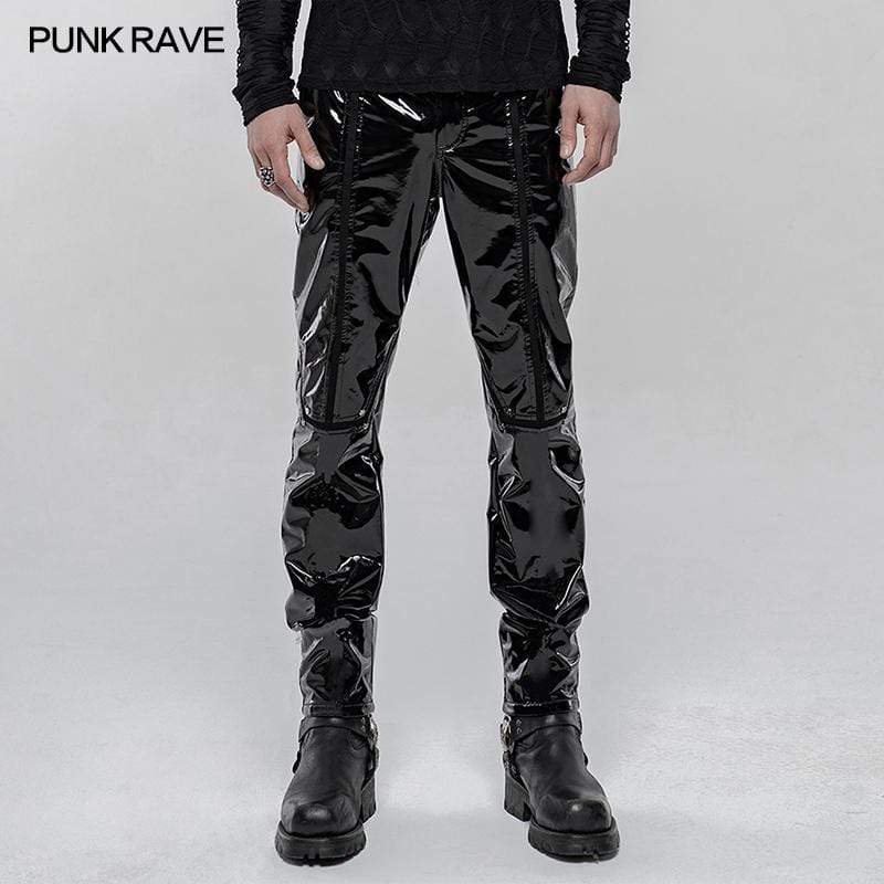 Men's Punk Contrast Color Pu Leather Pants