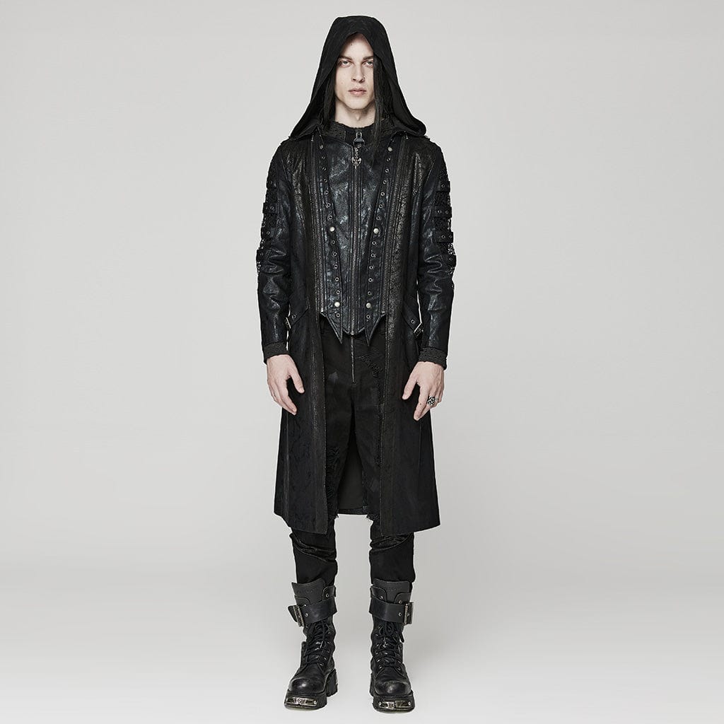 PUNK RAVE Men's Punk Crackled Mesh Splice Coat