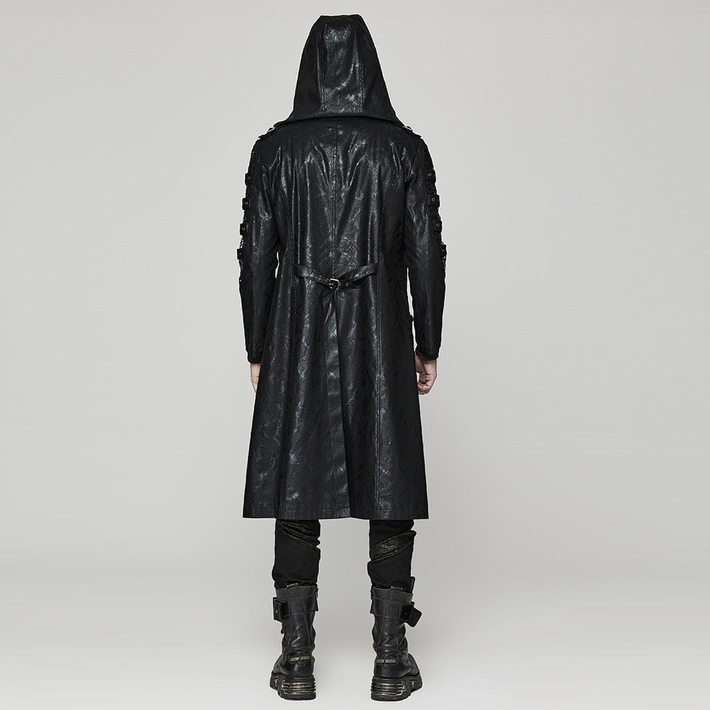 PUNK RAVE Men's Punk Crackled Mesh Splice Coat