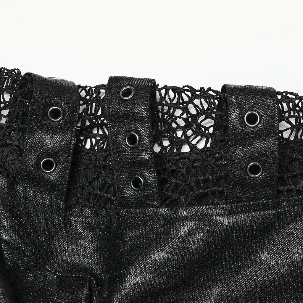 PUNK RAVE Men's Punk Crackled Mesh Splice Coat