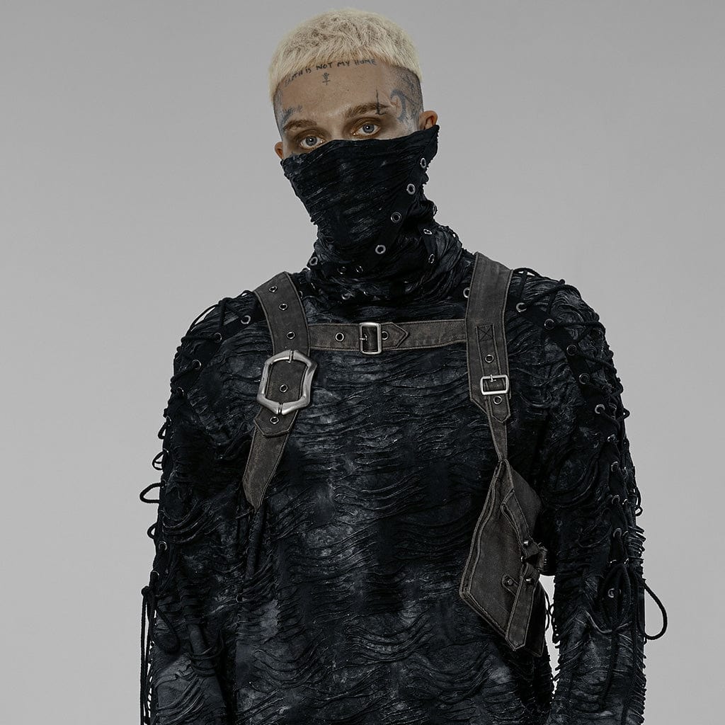 PUNK RAVE Men's Punk Distressed Buckles Harness with Bag