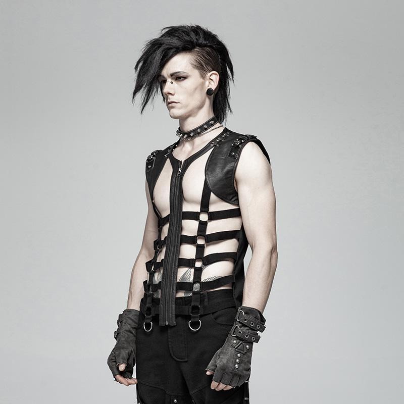 Men's Punk Faux Leather Hollowed-Out Vest